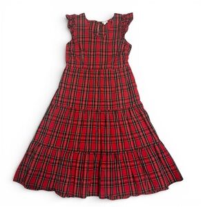 J. Crew Dress Size 14 Red Tartan Plaid Tiered Midi Ruffle Holiday Sleeveless Zip